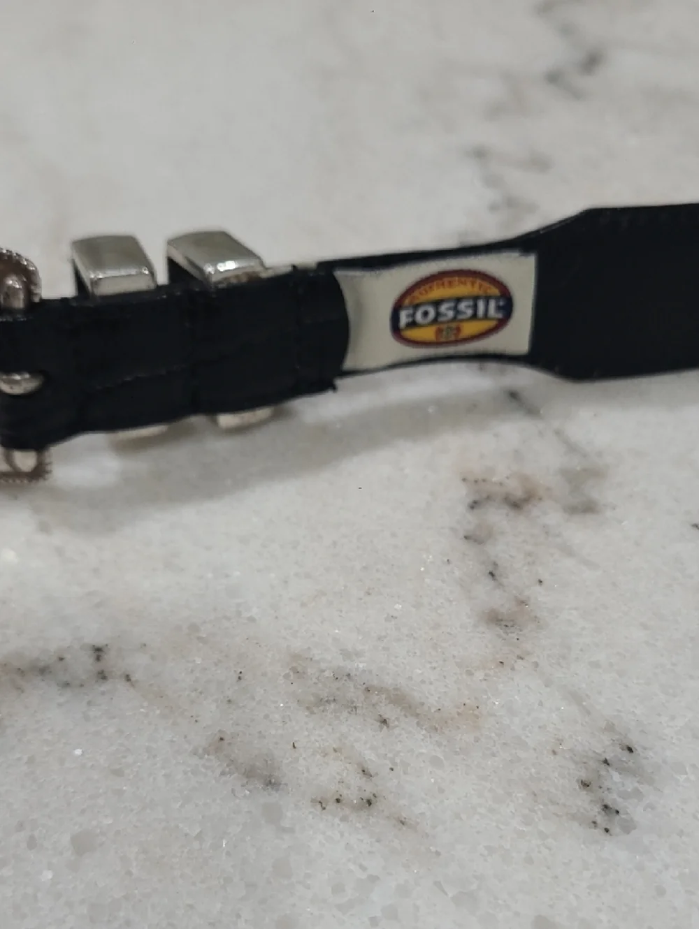 Fossil Black croc Embos Leather Belt with Silver Western-Style Buckle and Accent